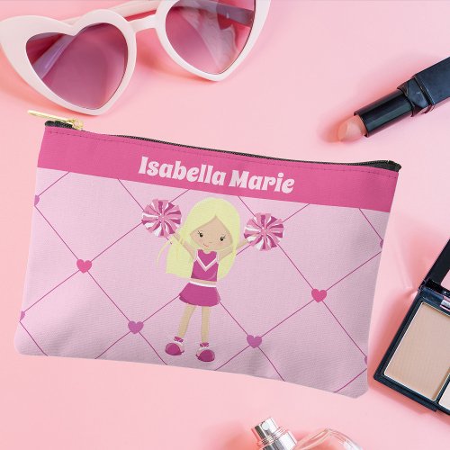 Cute Cheerleader Pink Hearts Blonde Girl Custom Accessory Pouch