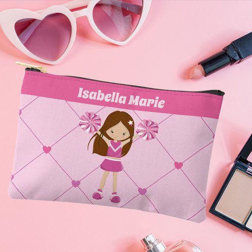 Cute Cheerleader Pink Hearts Personalized Cheer Accessory Pouch