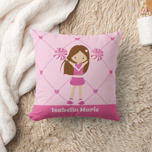 Cute Cheerleader Pink Personalized Girls Room Throw Pillow (Blanket)
