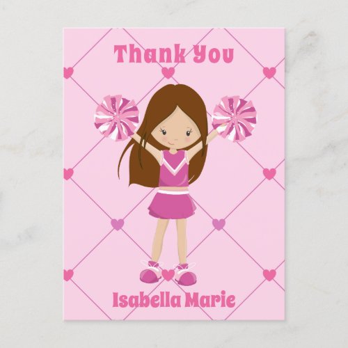 Cute Cheerleader Pink Personalized Thank You Postcard