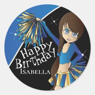 Cute Cheerleader Pom Pom Girls Blue Classic Round Sticker