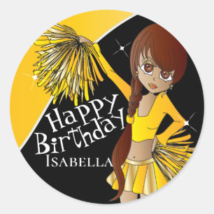 Cute Cheerleader Pom Pom Girls Golden Yellow Classic Round Sticker
