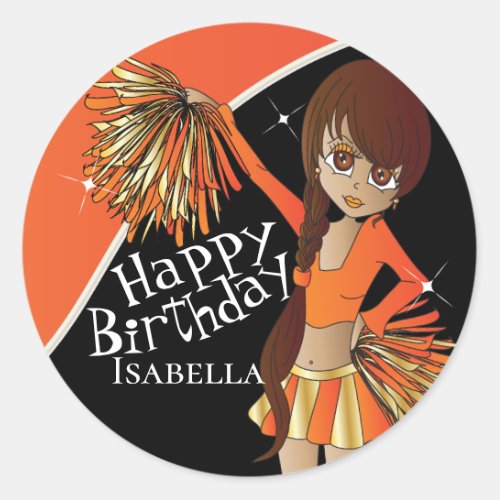 Cute Cheerleader Pom Pom Girls  Orange Classic Round Sticker