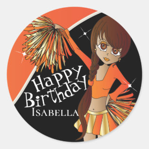 Cute Cheerleader Pom Pom Girls Orange Classic Round Sticker