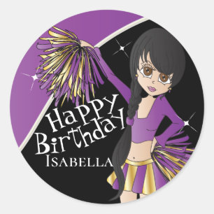 Cute Cheerleader Pom Pom Girls Purple Classic Round Sticker