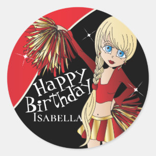 Cute Cheerleader Pom Pom Girls Red Classic Round Sticker