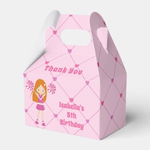 Cute Cheerleader Redhead Girl Pink Birthday Party Favor Boxes