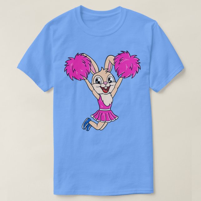Cute Cheerleading easter bunny girl pink pompoms T-Shirt (Design Front)