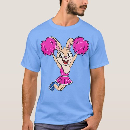 Cute Cheerleading easter bunny girl pink pompoms T_Shirt