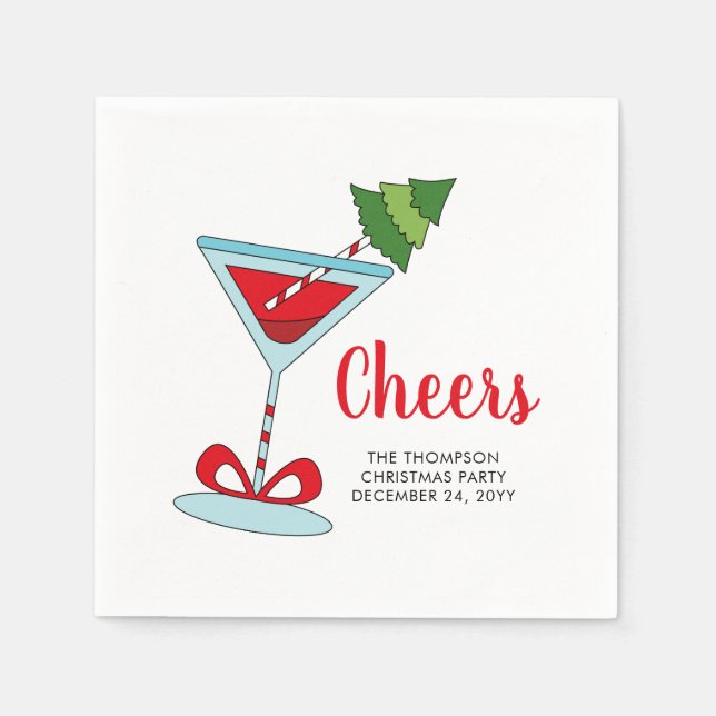 Cute Cheers Christmas Tree Cocktail Holiday Party Napkins (Front)
