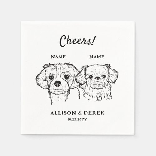 Cute Cheers Personalized 2 Dogs Wedding Cocktail  Napkins