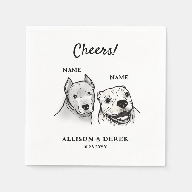 Cute Cheers Personalized 2 Dogs Wedding Cocktail  Napkins (Front)