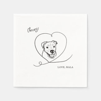 Cute Cheers Pet Face Dog Sketch Wedding Napkins