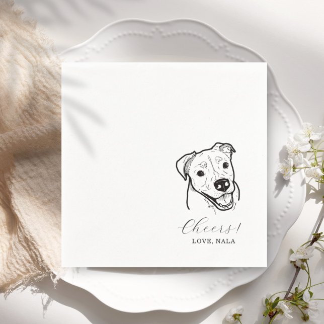 Cute Cheers Pet Face Drawing Dog Sketch Wedding Napkins (Creator Uploaded)
