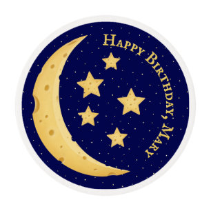 Cute Cheese Moon & Stars Celestial Custom Edible Frosting Rounds