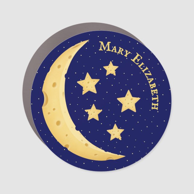 Cute Cheese Moon & Stars Personalized Celestial Car Magnet (Front)