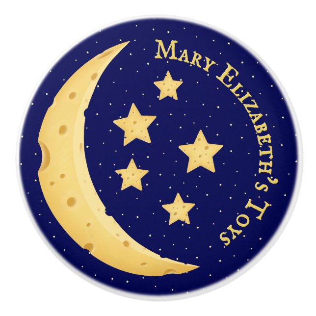 Cute Cheese Moon & Stars Personalized Celestial Ceramic Knob (Front)