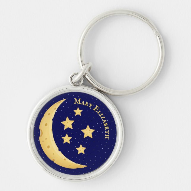 Cute Cheese Moon & Stars Personalized Celestial Keychain (Front)