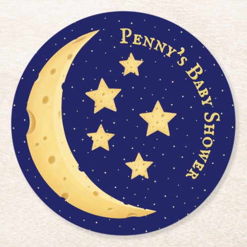 Cute Cheese Moon  Stars Personalized Celestial Round Paper Coaster