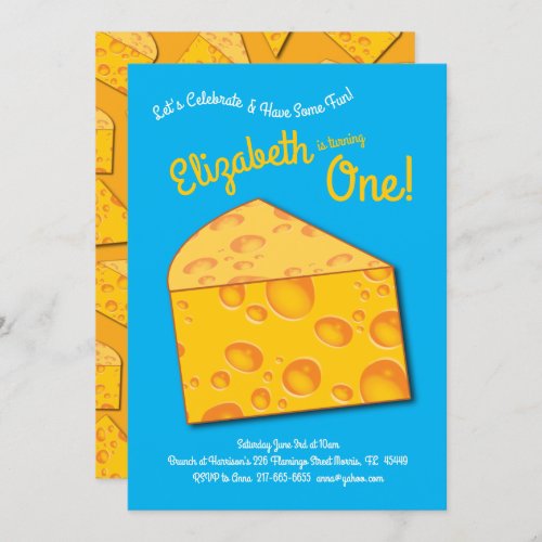 Cute Cheese Wedge Kids 1st Birthday Party Invitation