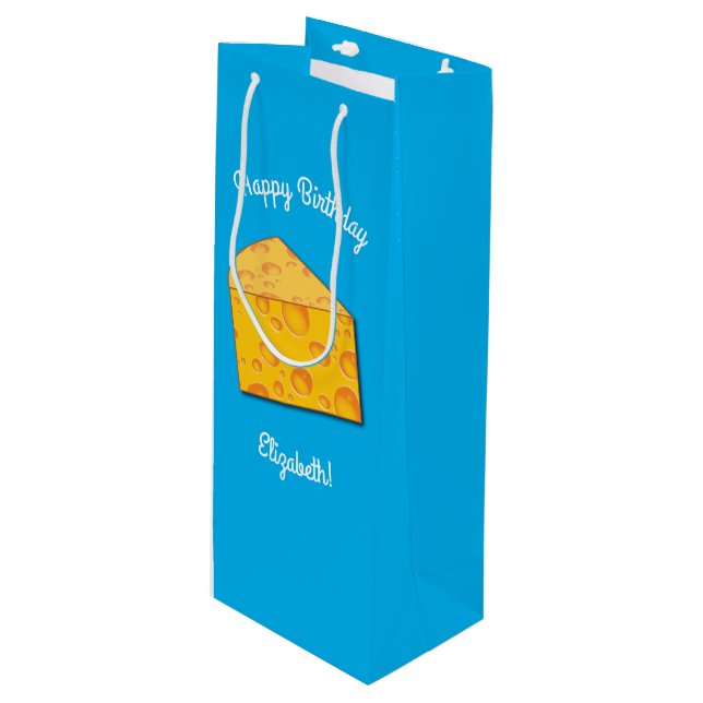Cute Cheese Wedge Kids 1st Birthday Party Wine Gift Bag (Front Angled)