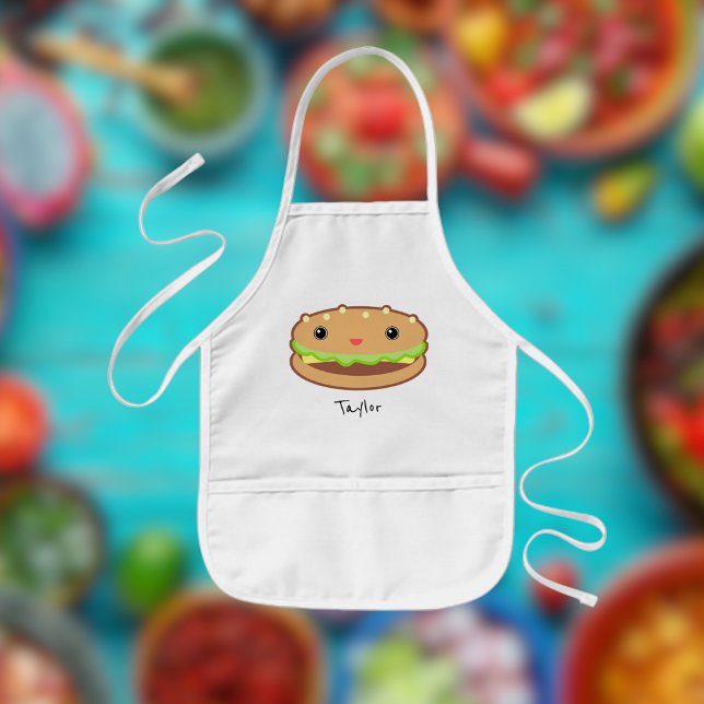 Cute Cheeseburger Cartoon Kids' Apron (Creator Uploaded)