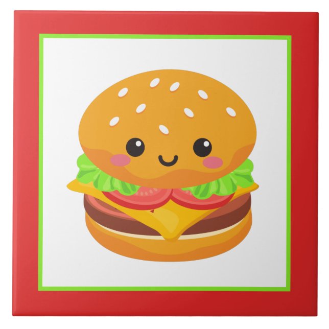 Cute cheeseburger home business crafting  ceramic tile (Front)
