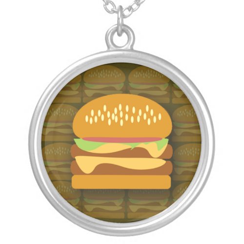 Cute Cheeseburger Love Fun Cute Design Art Silver Plated Necklace