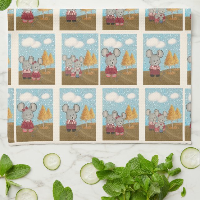 Cute Cheesy Mouse Family Comic Strip Kitchen Towel (Folded)
