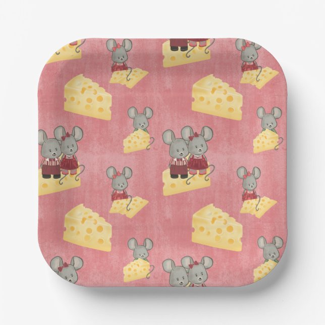 Cute Cheesy Mouse Family Paper Plates (Front)