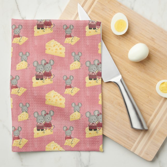 Cute Cheesy Mouse Family Pattern Kitchen Towel (Quarter Fold)