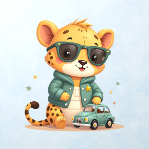 Cute Cheetah Car Boho Nursery Decor Wall Decal