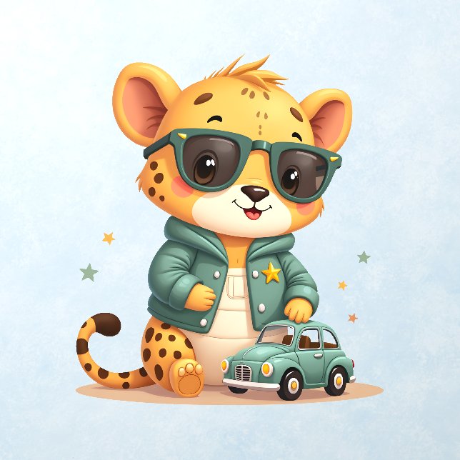 Cute Cheetah Car Boho Nursery Decor Wall Decal (Insitu 1)