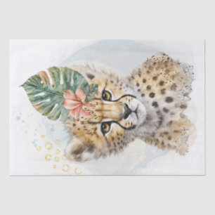 Cute Cheetah Cub Floral Wild Cat Watercolor Tissue Paper