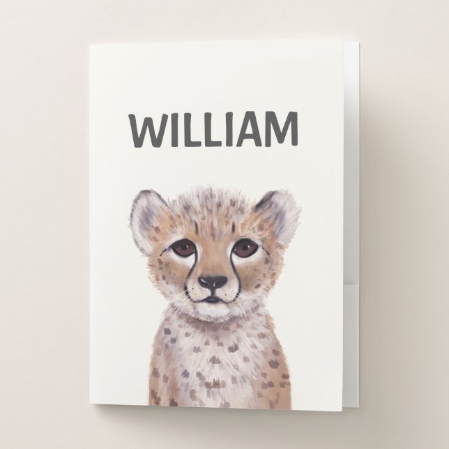Cute Cheetah Cub Name Pocket Folder (Front)