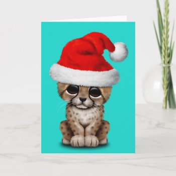 Cute Cheetah Cub Wearing To Santa Hat Holiday Card by crazycreatures at Zazzle