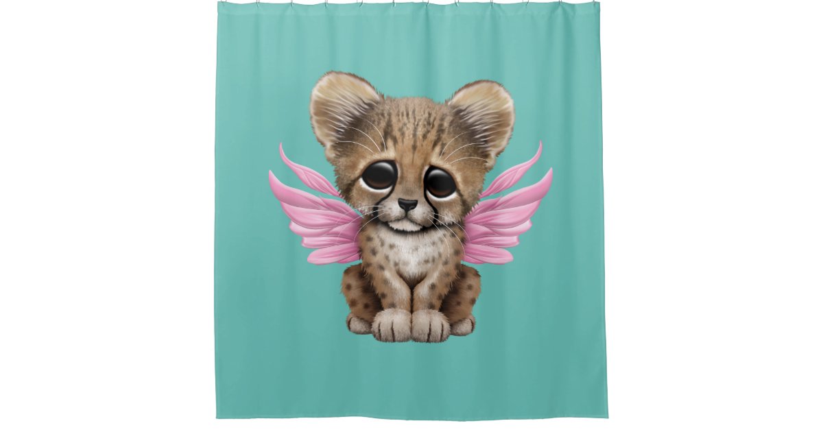 Cute Cheetah Cub With Fairy Wings On Pink Shower Curtain Zazzle Com