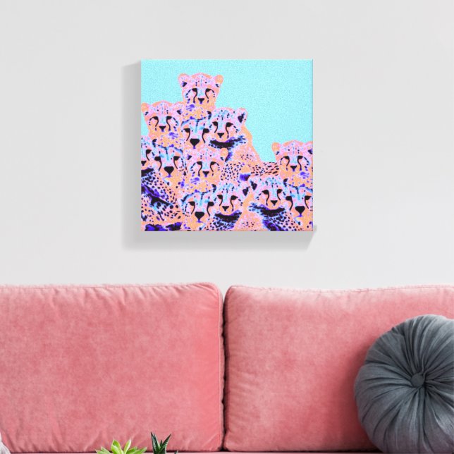 Cute Cheetah Family Pink & Peach Wild Art  Canvas Print (Insitu(LivingRoom))