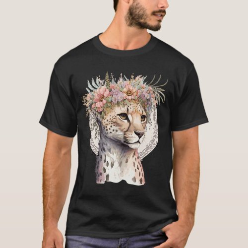 Cute Cheetah Flower Crown Boho Aesthetic T_Shirt