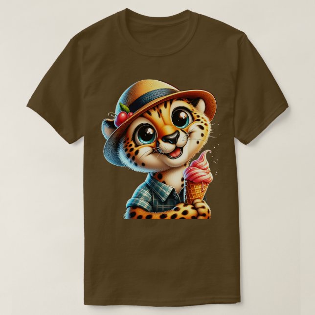 Cute cheetah leopard ice cream summer vibes 1 T-Shirt (Design Front)