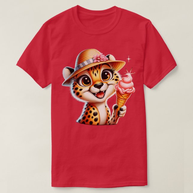 Cute cheetah leopard ice cream summer vibes 2 T-Shirt (Design Front)