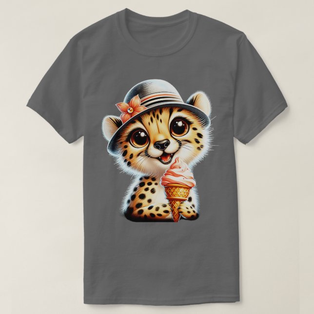 Cute cheetah leopard ice cream summer vibes 4 T-Shirt (Design Front)