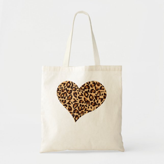 Cute Cheetah Leopard Print Heart Tote Bag (Front)