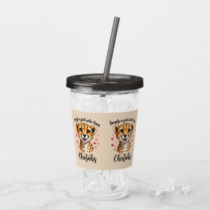 Cute Cheetah Lover Wildlife Art with Heart Accents Acrylic Tumbler