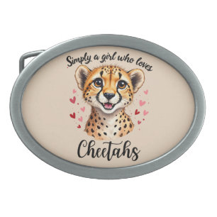 Cute Cheetah Lover Wildlife Art with Heart Accents Belt Buckle