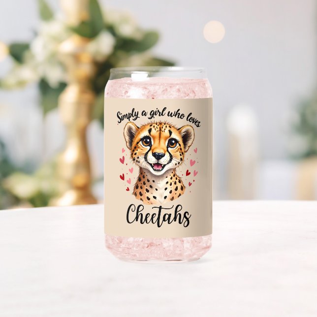 Cute Cheetah Lover Wildlife Art with Heart Accents Can Glass (Insitu (Wedding))