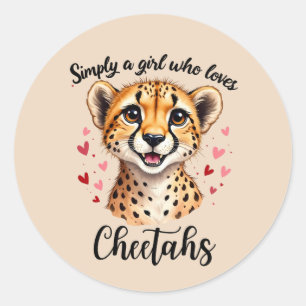 Cute Cheetah Lover Wildlife Art with Heart Accents Classic Round Sticker