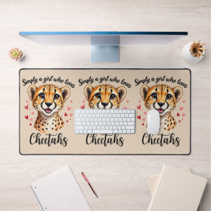Cute Cheetah Lover Wildlife Art with Heart Accents Desk Mat