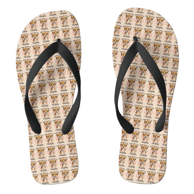 Cute Cheetah Lover Wildlife Art with Heart Accents Flip Flops (Footbed)