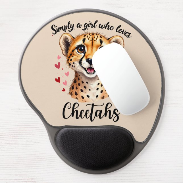 Cute Cheetah Lover Wildlife Art with Heart Accents Gel Mouse Pad (Left Side)